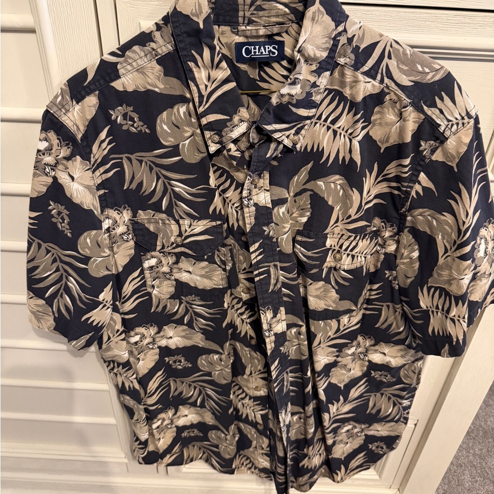 Chaps Men's Navy and Tan Tropical Shirt